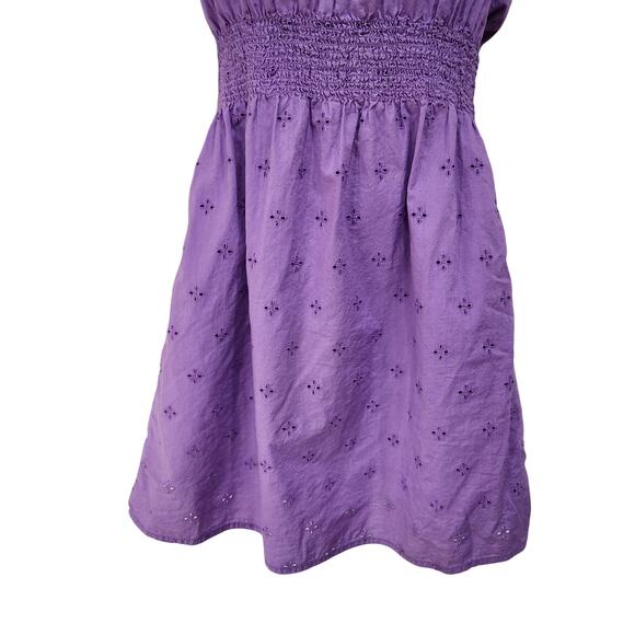 Divided H&M Square Neck Eyelet Floral Milkmaid Mini Dress Purple Smocked Size 4 - Picture 5 of 10
